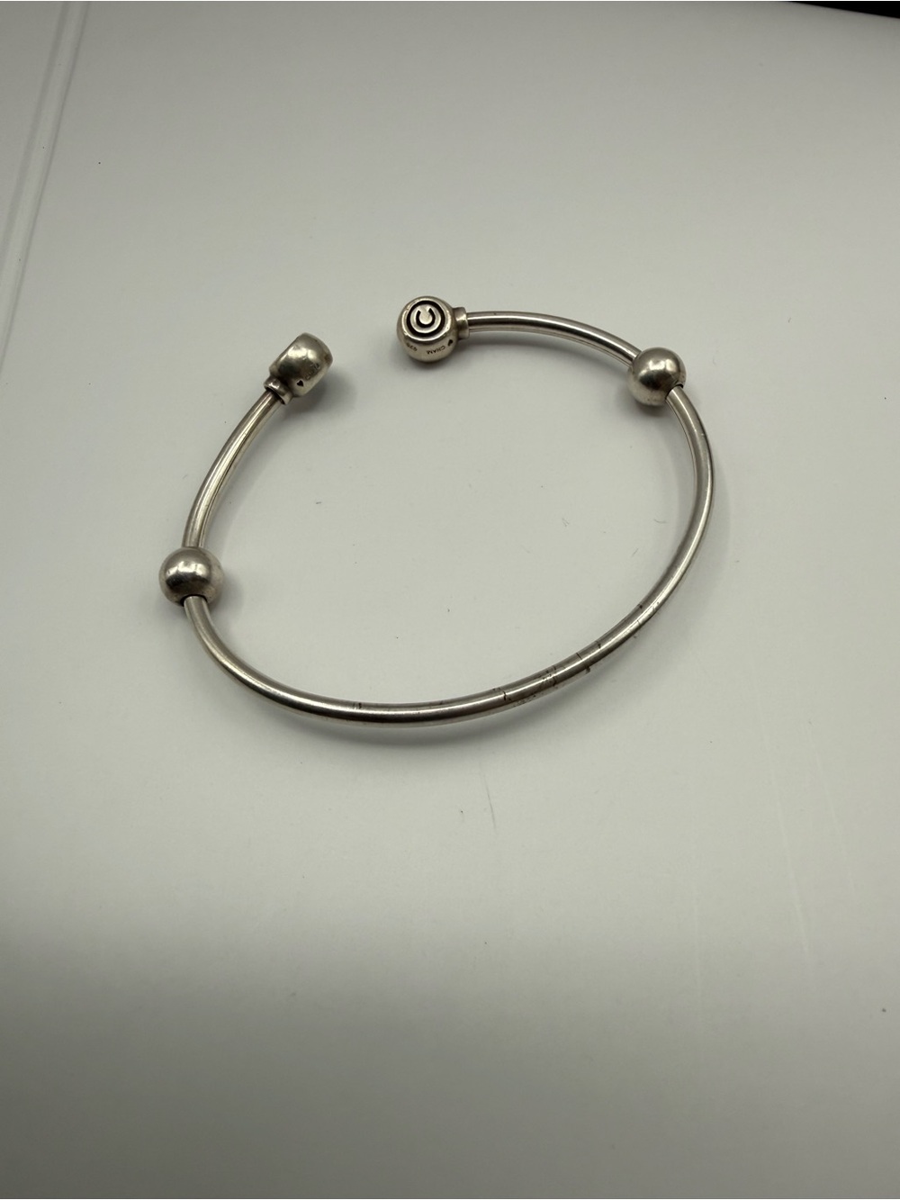 7" Solid Sterling Silver CHAMILIA Beads Starter Charm Cuff Bracelet Open Bangle
